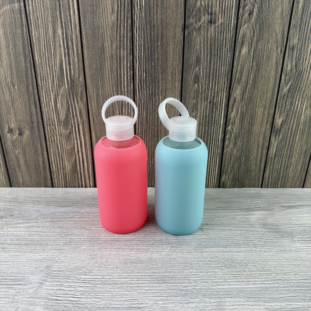 BKR Little Glass Water Bottles 500ml 16oz Silicone Sleeve Pink Blue Lot of 2